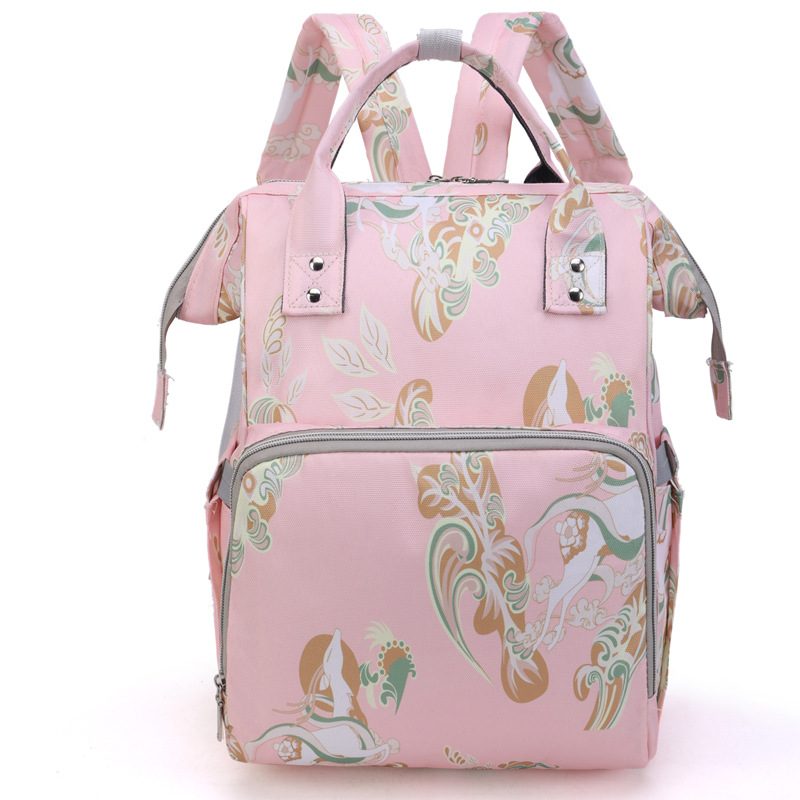 Printed Oxford Mommy Backpack Large Capacity Multi-compartment Multifunctional Travel Diaper Bag for Outdoor Nursing