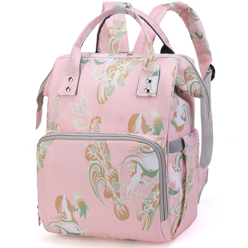 Printed Oxford Mommy Backpack Large Capacity Multi-compartment Multifunctional Travel Diaper Bag for Outdoor Nursing