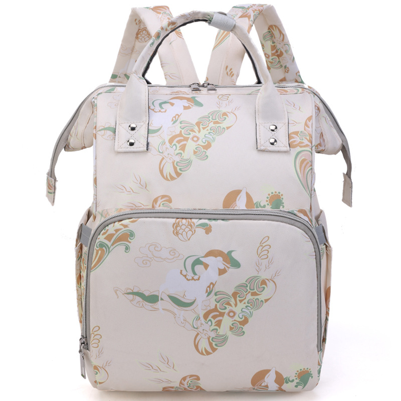 Printed Oxford Mommy Backpack Large Capacity Multi-compartment Multifunctional Travel Diaper Bag for Outdoor Nursing