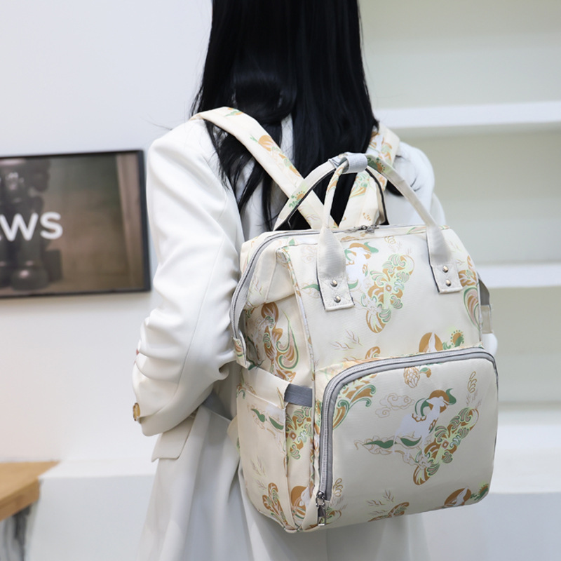 Printed Oxford Mommy Backpack Large Capacity Multi-compartment Multifunctional Travel Diaper Bag for Outdoor Nursing