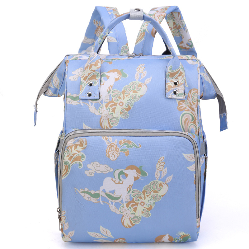 Printed Oxford Mommy Backpack Large Capacity Multi-compartment Multifunctional Travel Diaper Bag for Outdoor Nursing