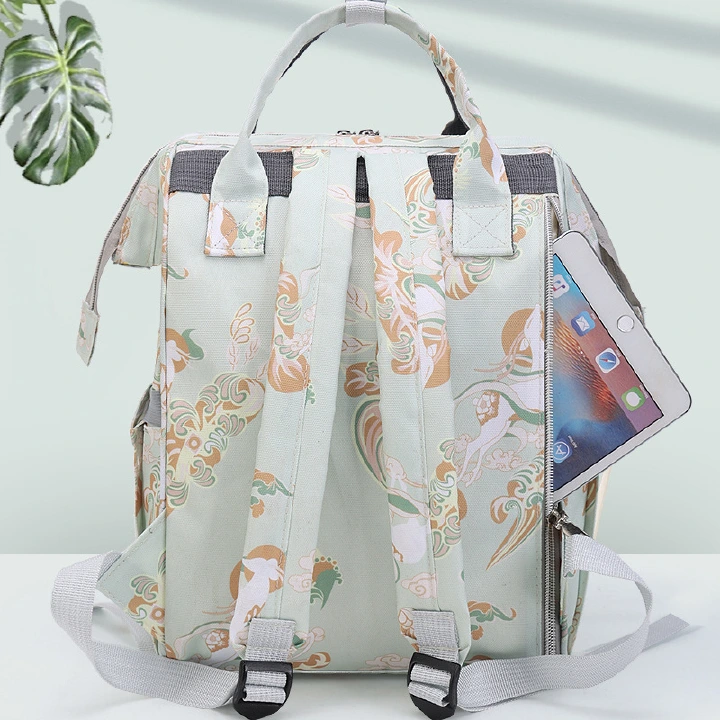 Printed Oxford Mommy Backpack Large Capacity Multi-compartment Multifunctional Travel Diaper Bag for Outdoor Nursing