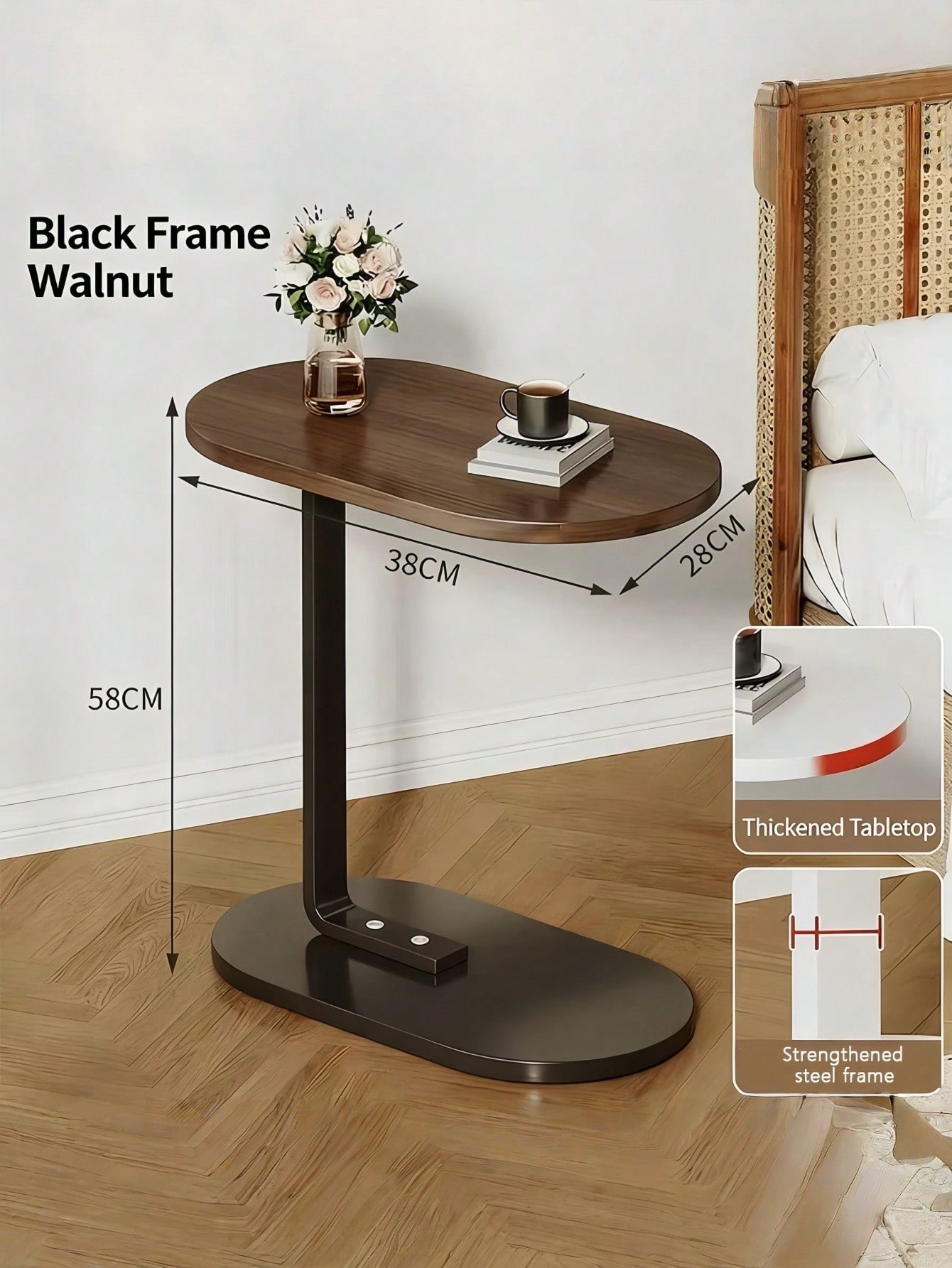 Asili C Shaped Side Table Adjustable Height End Table Modern Small Coffee Table  for Sofa Bed Bathtub Rotating Tabletop
