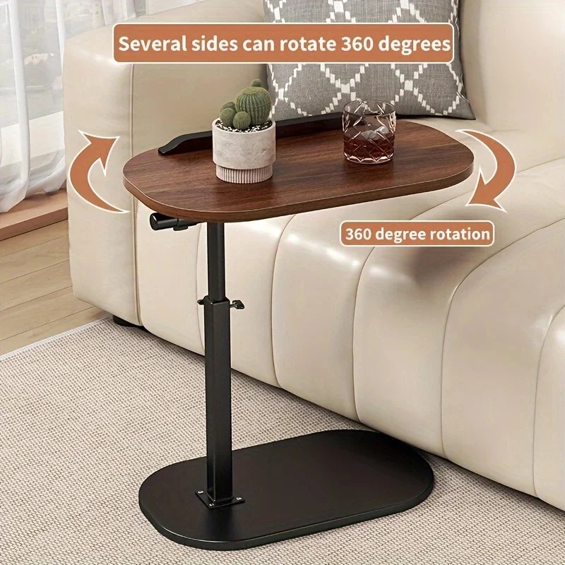Asili C Shaped Side Table Adjustable Height End Table Modern Small Coffee Table  for Sofa Bed Bathtub Rotating Tabletop