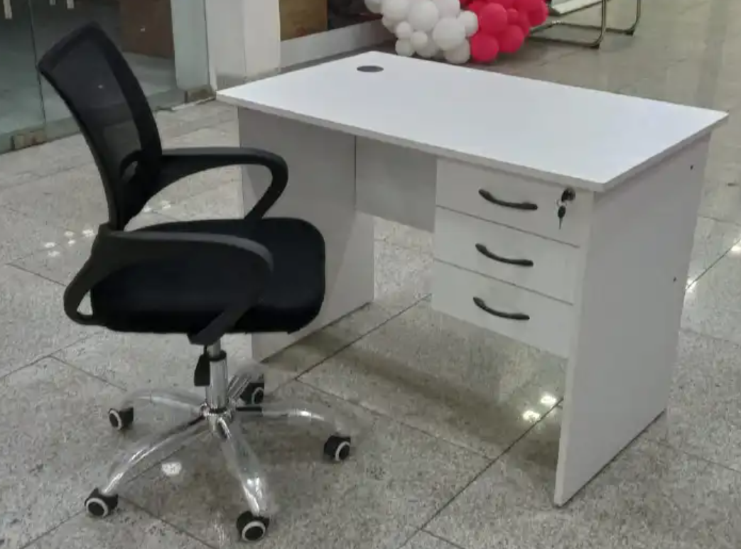 Modern Office Desk 1 Meter Office Chair Set Office Study Desk with Ergonomic Office Chair Durable Comfortable Home & Office Brown/White/grey