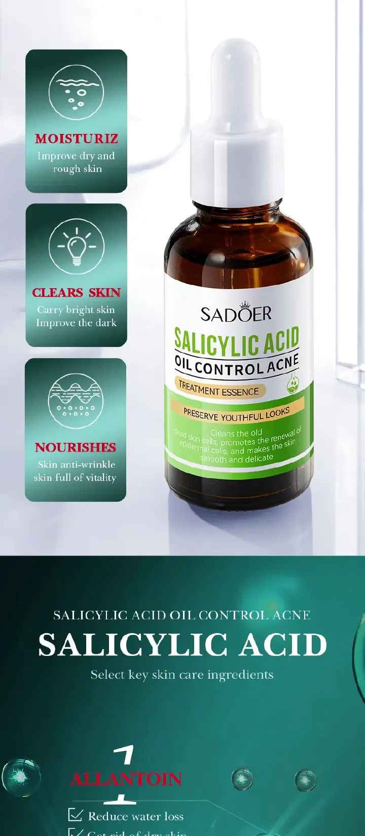 Salicylic Acid Acne Treatment Pimple remover, anti-acne, shrink pores Whitening facial mask acne cream Beauty and skin care health: Vitamin C serum complementary