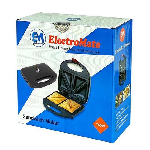 Em ElectroMate Sandwich Maker Toaster 2-Slice Non-Stick 750W Black