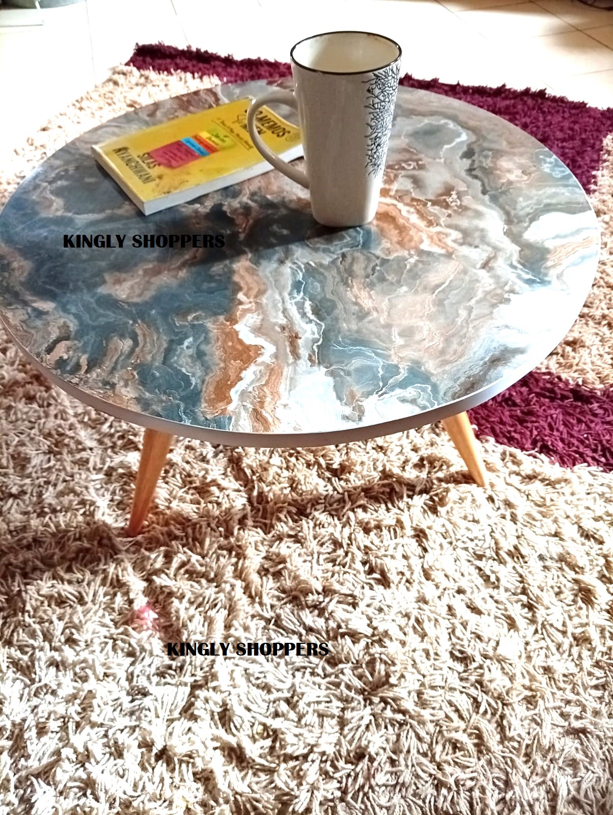 SHEE NORDIC OCEAN WAVES BIGGG !!!!!! (60 CM) KINGLY ROUND TABLE (UNNASEMBLED)♦️ big size ♦️wooden ♦️(Unassembled)- BLUE ♦️ Coffee Tables ♦️60*60*45