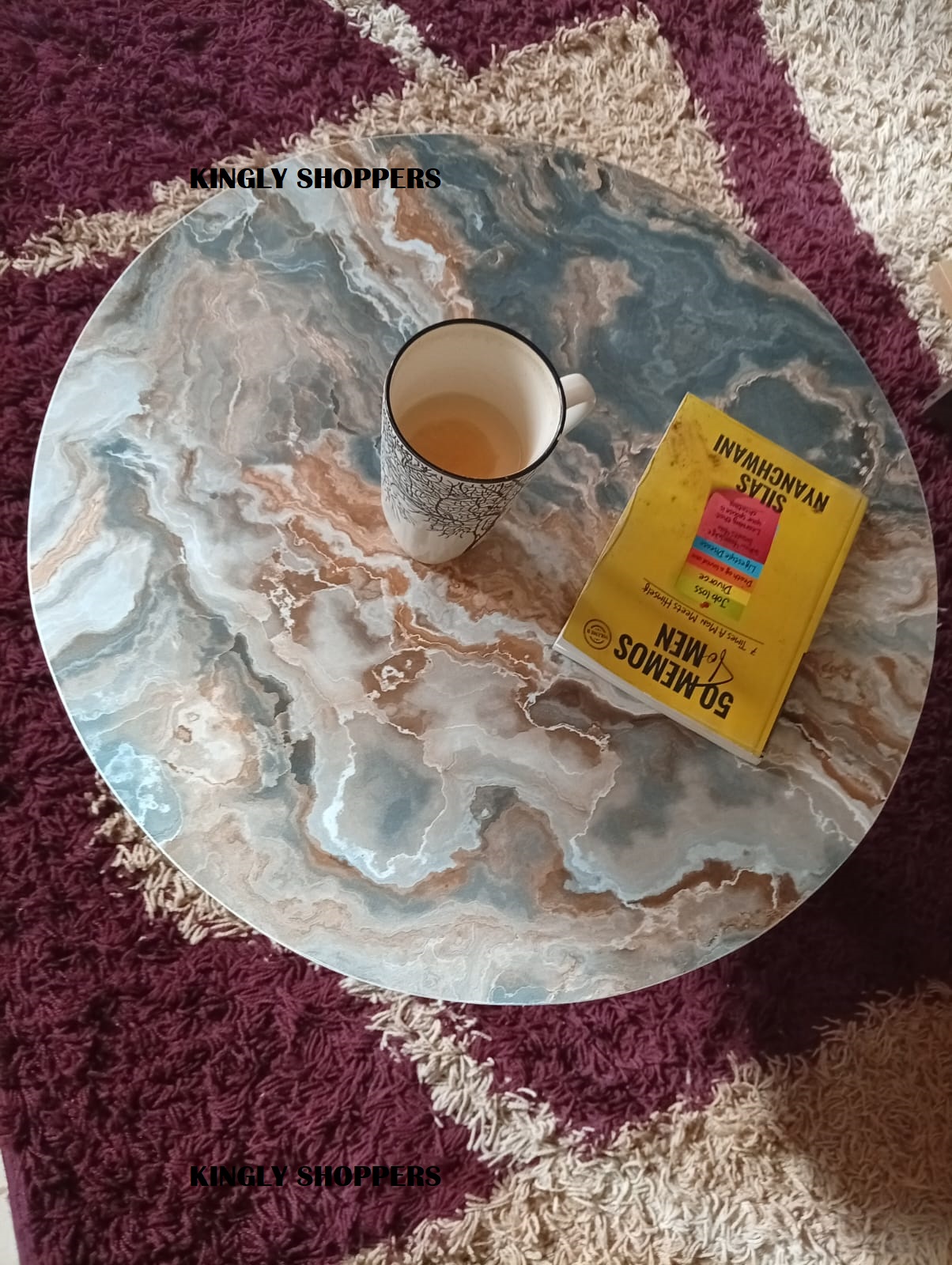 SHEE NORDIC OCEAN WAVES BIGGG !!!!!! (60 CM) KINGLY ROUND TABLE (UNNASEMBLED)♦️ big size ♦️wooden ♦️(Unassembled)- BLUE ♦️ Coffee Tables ♦️60*60*45