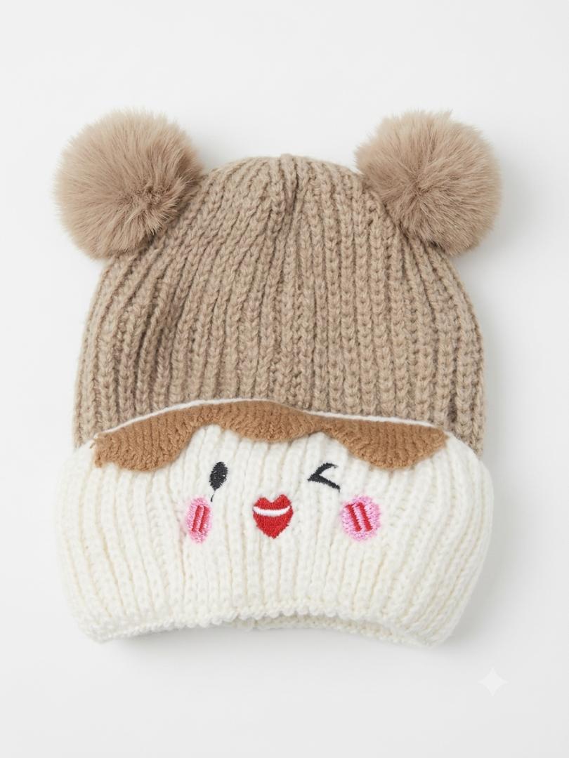 Cute Baby & Kids Winter Knit Cap – Warm Cartoon Embroidered Double-Ball Beanie