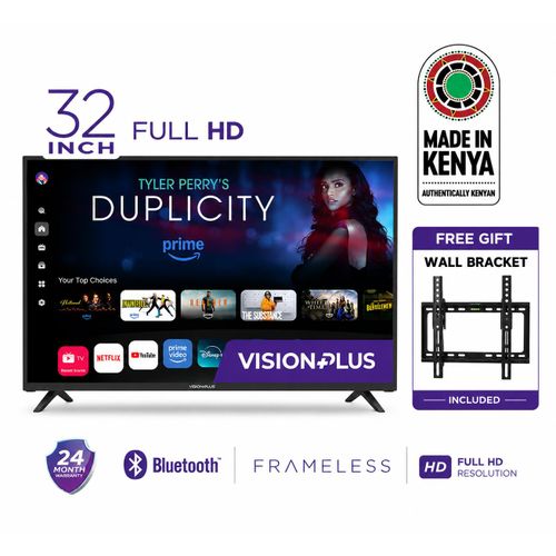 Vision Plus VP8832SW 32" Frameless HD Smart TV – Netflix/YouTube/500+ Apps, Inbuilt Decoder DVB-T2/S2, Bluetooth, Dolby Audio + Free Wall Mount (2YRS WRTY)