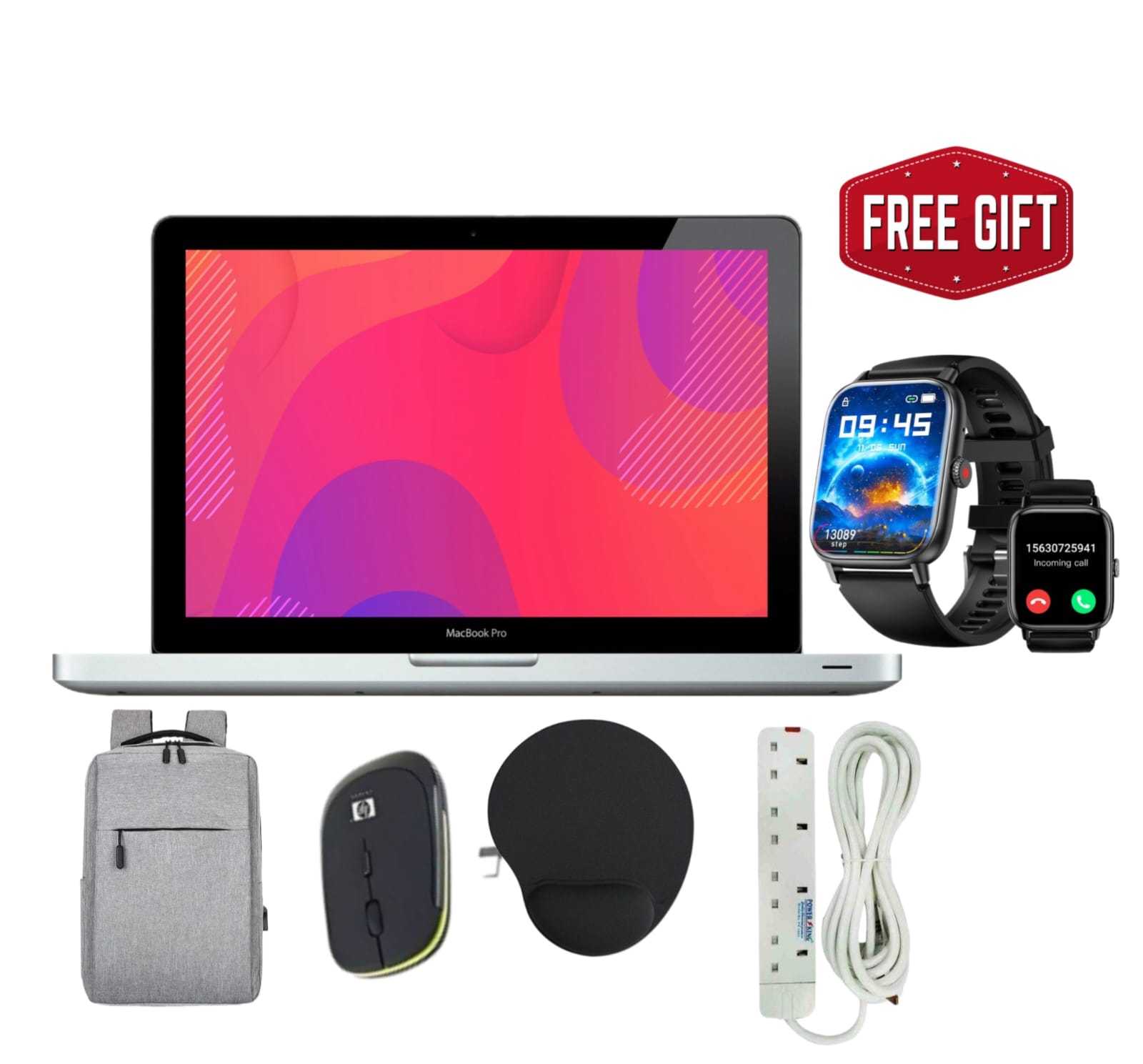 Renewed Laptops 8GB Ram Fast 256GB SSD, MacBook pro 13'' Laptop, Macbook Operating System Installed, Office Installed, Free Bag + Smart watch + Charger + Wireless Mouse + Mouse Pad + Free Extension