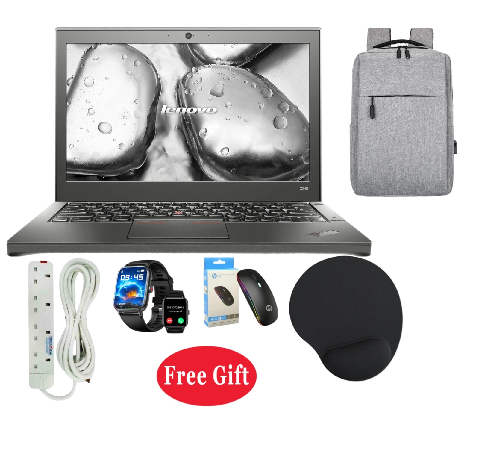 Lenovo Renewed ThinkPad X240/X250 Laptop, Intel Core i5, 8GB RAM, 256GB SSD, Windows 11 Pro,Drivers Ready, Office & Basic Software, windows 11 pro bag + Extension + mouse pad + Bluetooth Mouse.