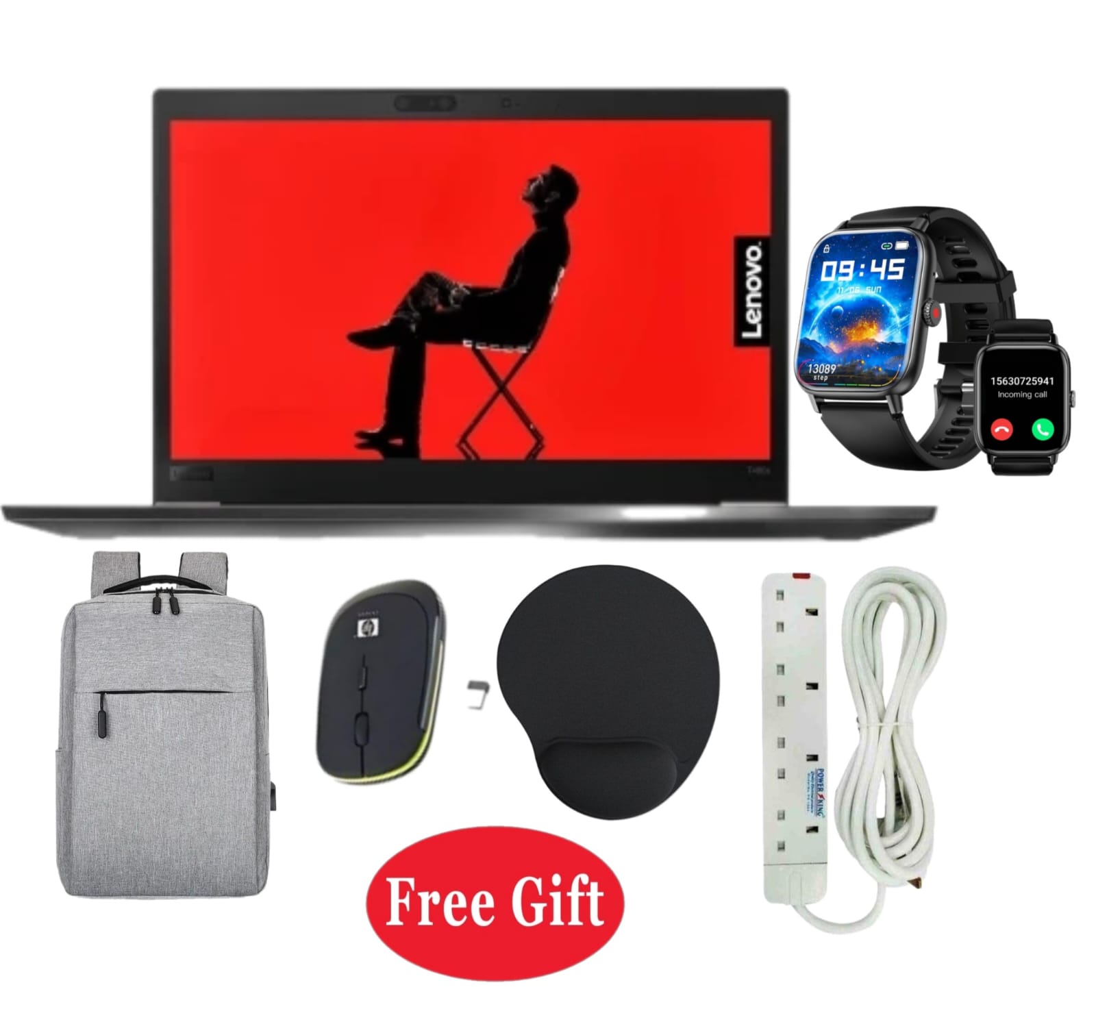 Renewed Laptops ThinkPad T490s Intel i5, 8GB RAM DDR4, 256GB SSD, 8th Gen Laptop 14" FHD, Windows 11 PRO, Office & Basic Software Installed + Smart Watch + Bag + Charger + Wireless Mouse + Extension.