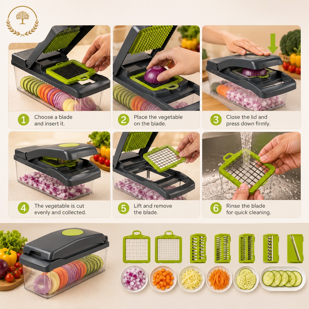 12-in-1 Multifunction Vegetable Chopper & Slicer with Storage Container - Onion Dicer, Fruit & Vegetable Cutter