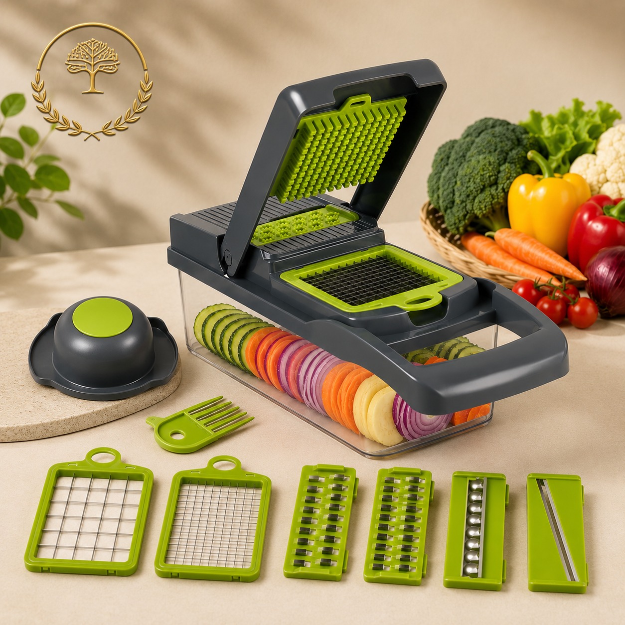 12-in-1 Multifunction Vegetable Chopper & Slicer with Storage Container - Onion Dicer, Fruit & Vegetable Cutter