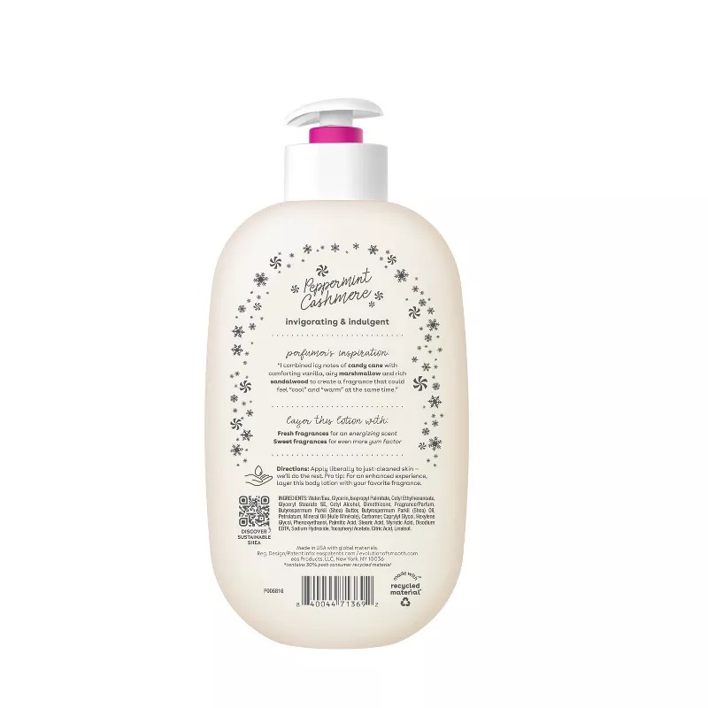 Eos Peppermint Cashmere Extreme Glowing Body Lotion a luxurious, deeply hydrating moisturizer designed to soften, smooth, and enhance your skin’s natural glow
