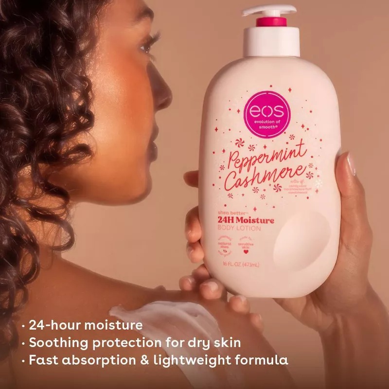 Eos Peppermint Cashmere Extreme Glowing Body Lotion a luxurious, deeply hydrating moisturizer designed to soften, smooth, and enhance your skin’s natural glow