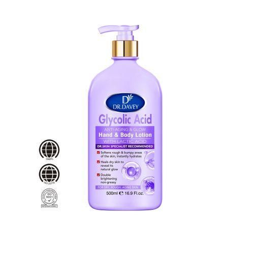 Dr. Davey Glycolic Acid Anti-Aging & Glow Hand and Body Lotion 500ml Lactic Acid Moisturizing Nourish Deep Hydration Skin Repair Smooth Soft Radiance Daily Use For Dry Rough Aging Skin