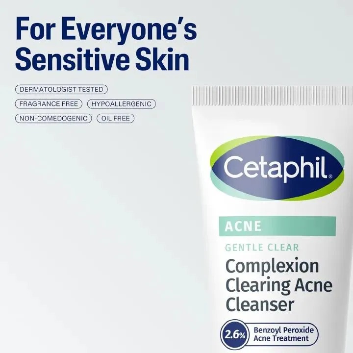 Cetaphil Acne Gentle Clear Complexion Clearing Cleanser 124ml – 2.6% Benzoyl Peroxide Acne Treatment, Zinc & Licorice Root, Oil Control, Pimple Cleanser for Sensitive Acne-Prone Skin