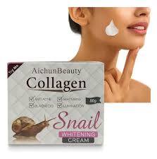 Aichun Beauty Collagen Snail Whitening Cream, an 80g product designed for anti-acne, brightening, and anti-aging benefits.