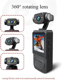 4K Ultra HD Action Camera with 180° Rotating Lens, Built-in WiFi, Wearable Body Camera, Handheld Mini Sports Camcorder, Supports Up to 128GB Memory Card for Vlogging & Travel