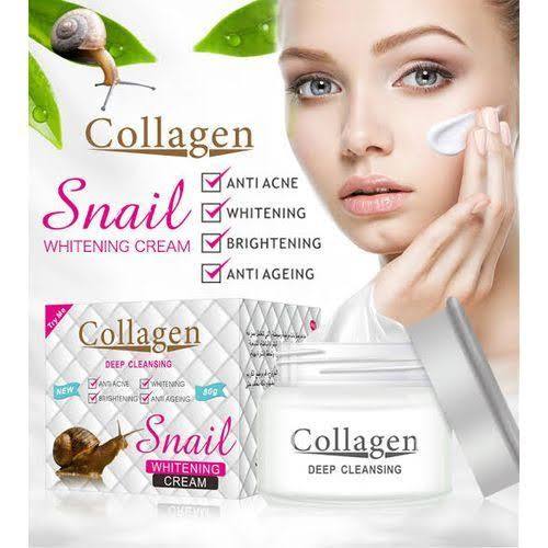 Aichun Beauty Collagen Snail Whitening Cream, an 80g product designed for anti-acne, brightening, and anti-aging benefits.