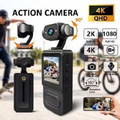 4K Ultra HD Action Camera with 180° Rotating Lens, Built-in WiFi, Wearable Body Camera, Handheld Mini Sports Camcorder, Supports Up to 128GB Memory Card for Vlogging & Travel