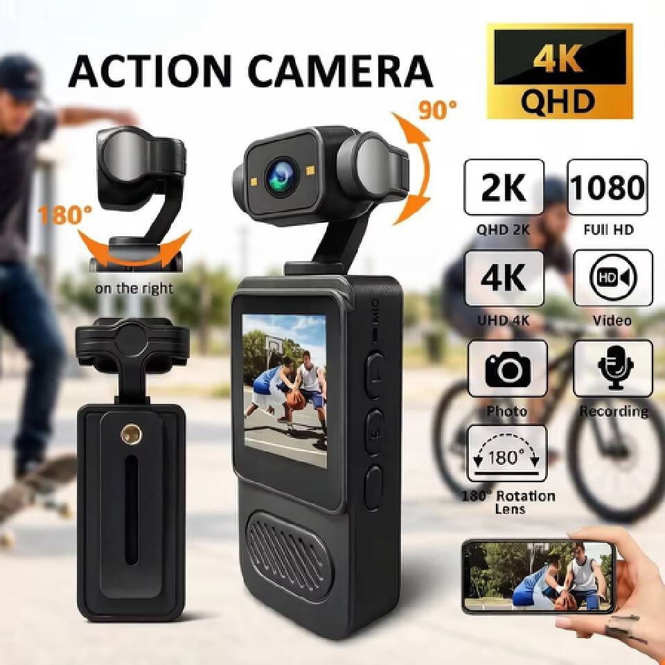 4K Ultra HD Action Camera with 180° Rotating Lens, Built-in WiFi, Wearable Body Camera, Handheld Mini Sports Camcorder, Supports Up to 128GB Memory Card for Vlogging & Travel
