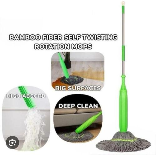 Bamboo Fibre Self-Wringing Twist Mop & Microfiber Mop Head – Floor Cleaning BIG SIZE New upgrade 144cm pocket wringing mop