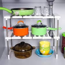 Expandable Stainless Steel Under Sink Organizer Rack with Adjustable Height, Double-Layer Storage Shelves for Kitchen Bathroom Cabinets, Space-Saving Cleaning Supplies and Household Essentials Organiz
