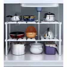 Expandable Stainless Steel Under Sink Organizer Rack with Adjustable Height, Double-Layer Storage Shelves for Kitchen Bathroom Cabinets, Space-Saving Cleaning Supplies and Household Essentials Organiz