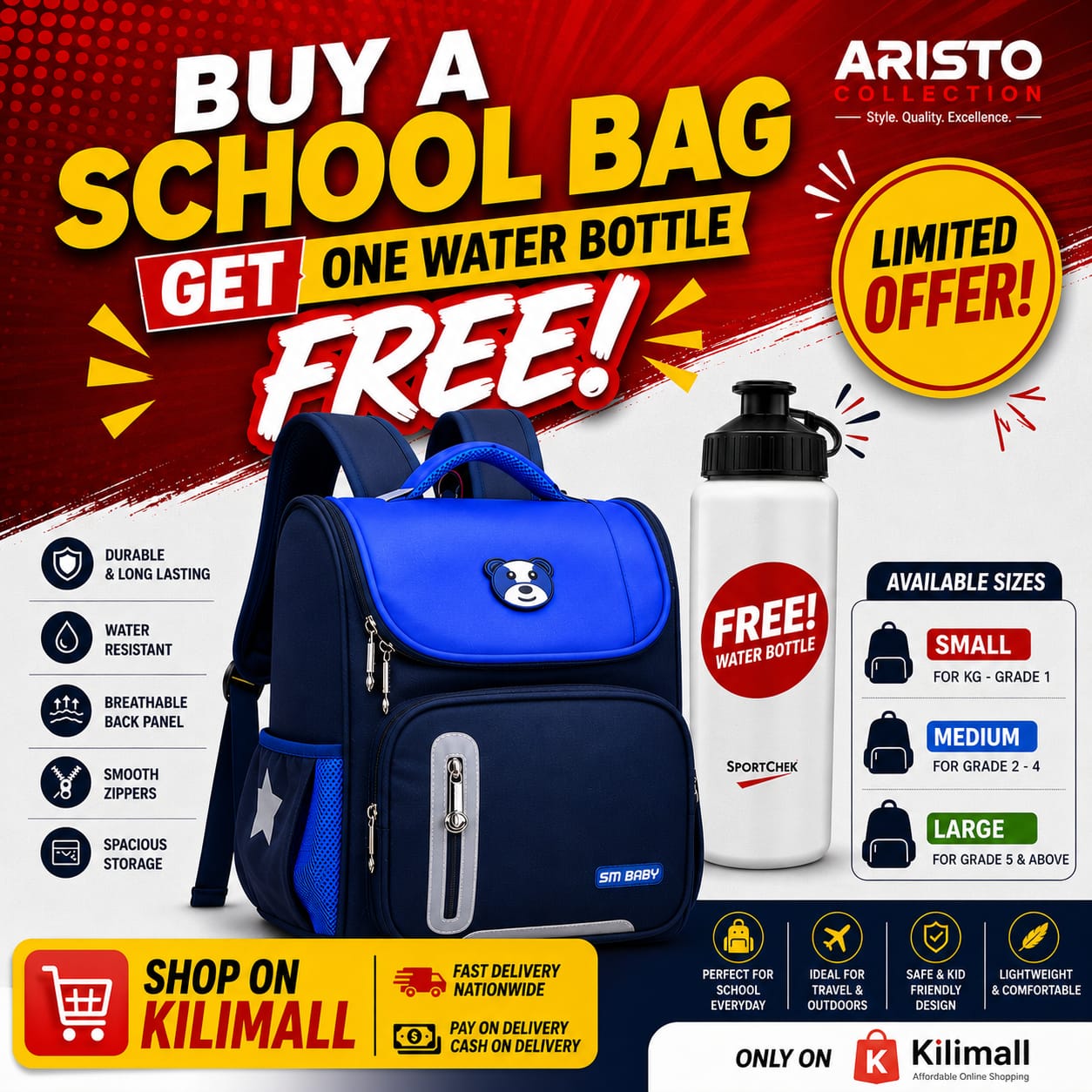 🔥🔥 OFFER OFFER !!!! 🔥🔥SM BABY BAGS+ ONE FREE WATER BOTTLE🔥🔥 , UNIQUE AND DURABLE SCHOOL BAGS