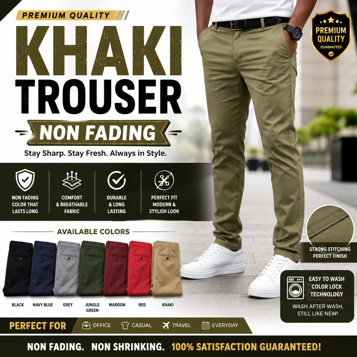 CRAZY OFFER OFFER 🔥 Pack Non-fading Khaki Pants best quality material. MENS TROUSER PREMIUM QUALITY