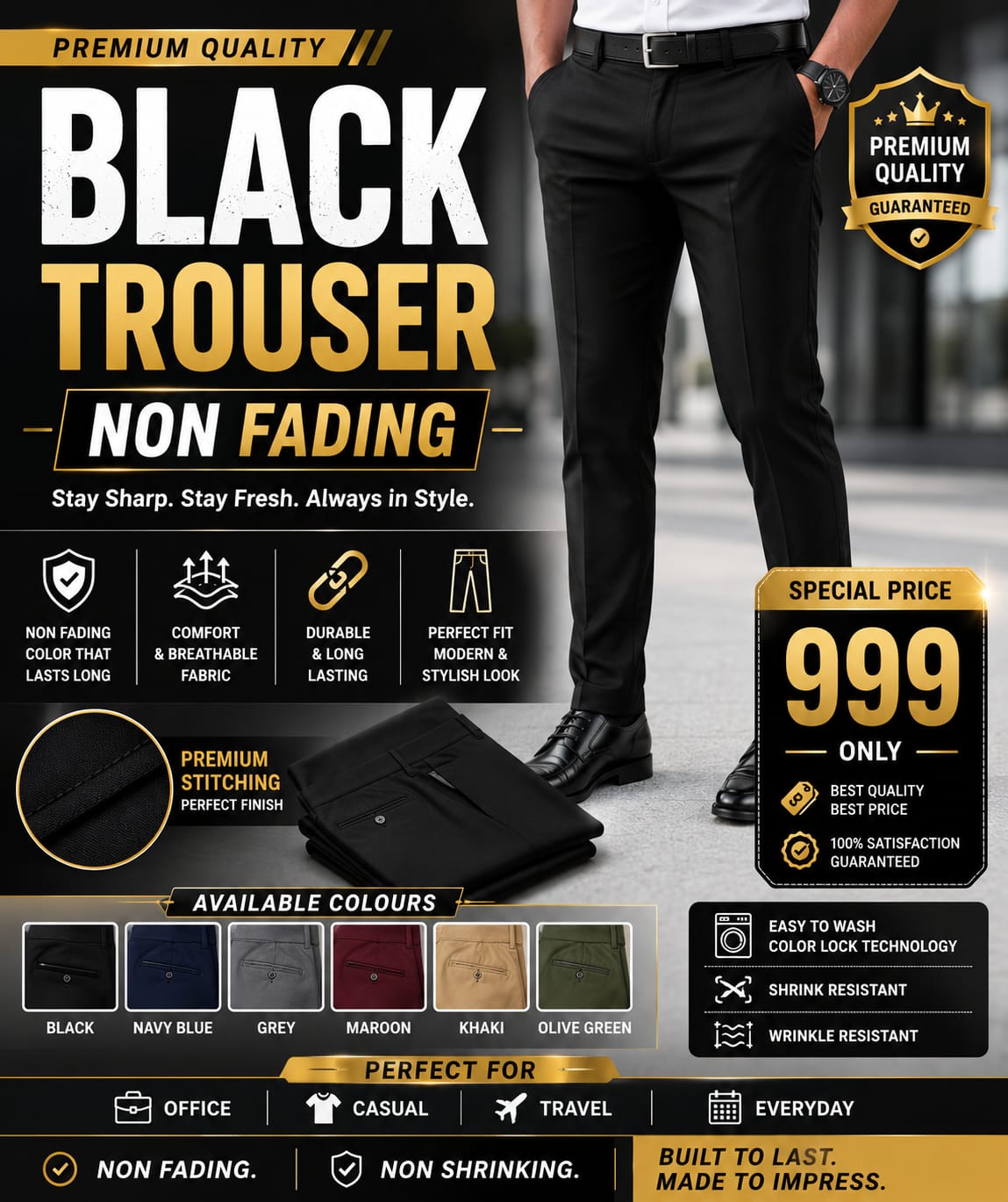CRAZY OFFER OFFER 🔥 Pack Non-fading Khaki Pants best quality material. MENS TROUSER PREMIUM QUALITY
