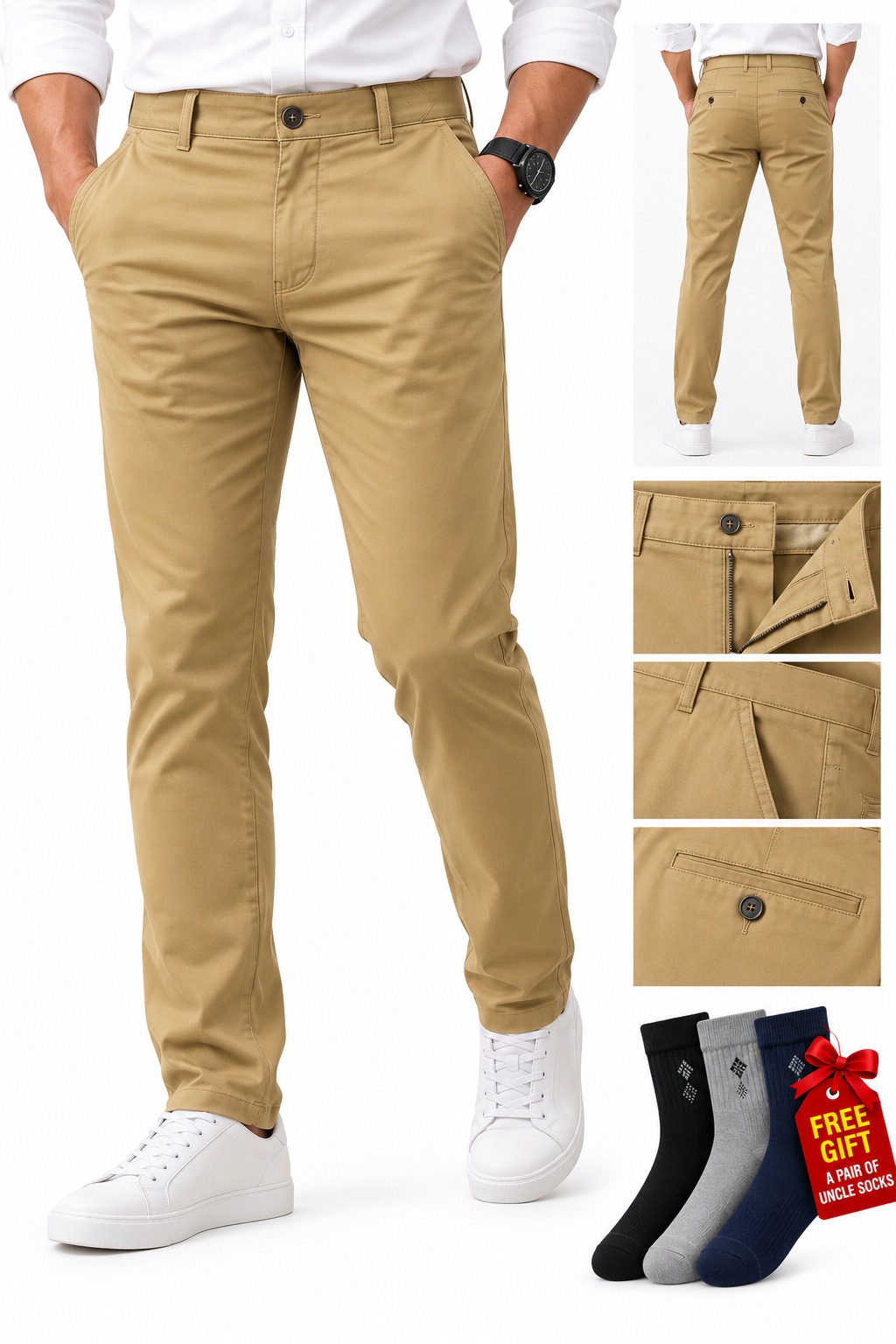 CRAZY OFFER OFFER 🔥 Pack Non-fading Khaki Pants best quality material. MENS TROUSER PREMIUM QUALITY