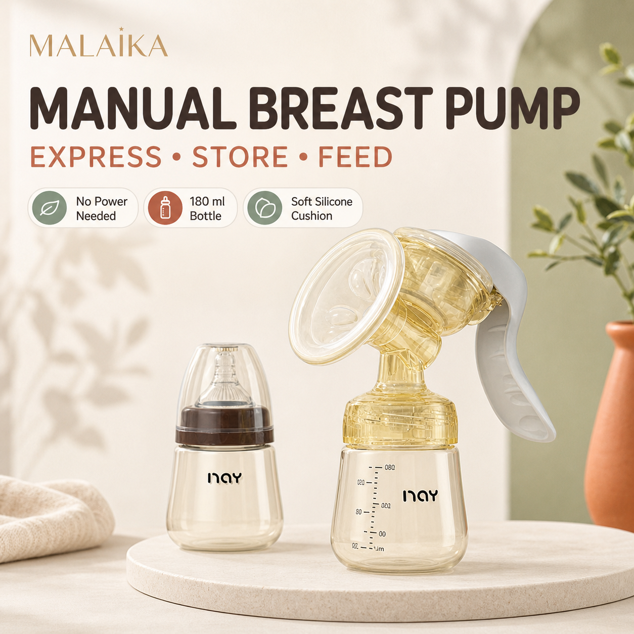 Manual Breast Pump, Breast Milk Pump, Portable Handheld Breastfeeding Pump, Nursing Mother Breast Milk Pump with Baby Feeding Bottle, Soft Silicone Cushion, Easy to Clean.