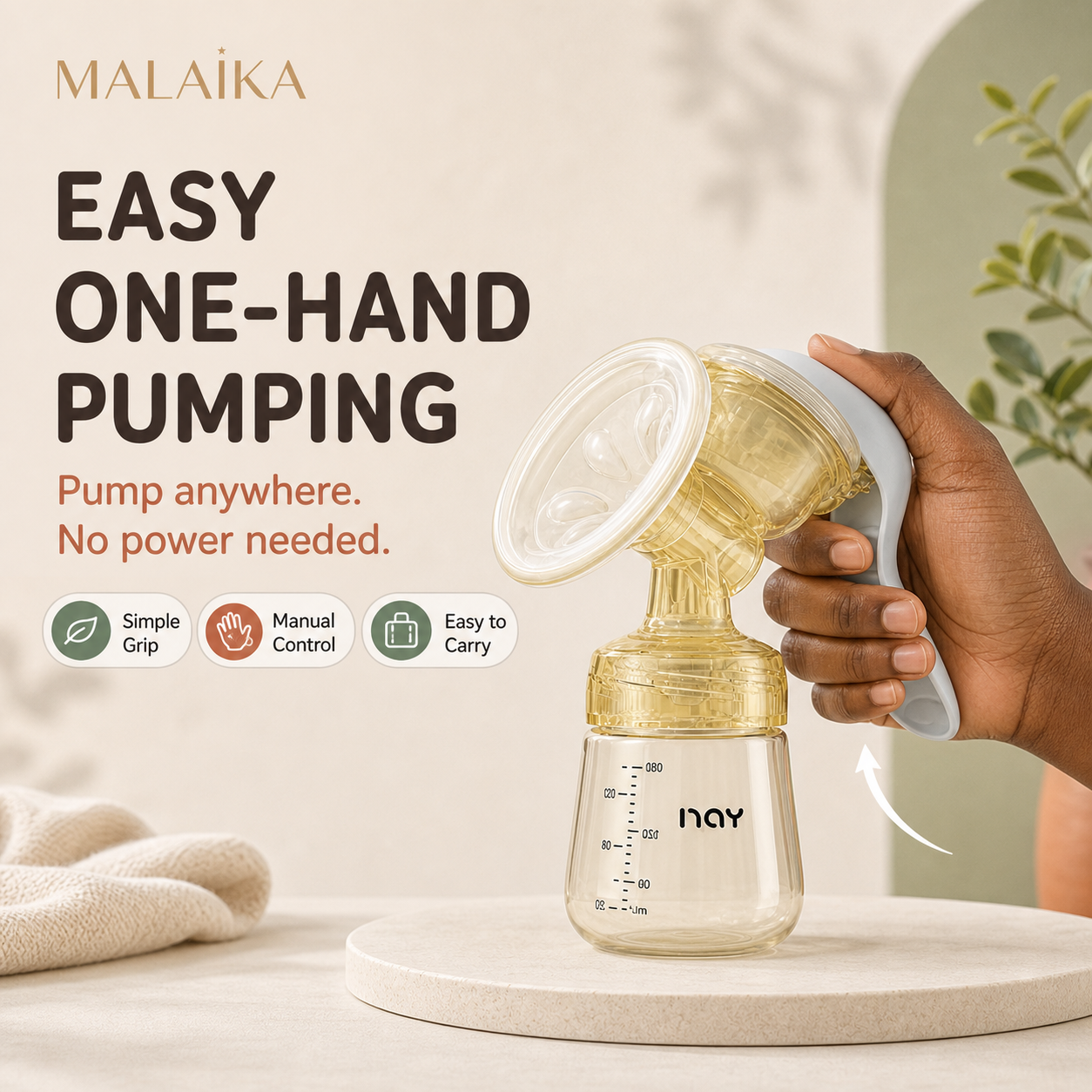 Manual Breast Pump, Breast Milk Pump, Portable Handheld Breastfeeding Pump, Nursing Mother Breast Milk Pump with Baby Feeding Bottle, Soft Silicone Cushion, Easy to Clean.