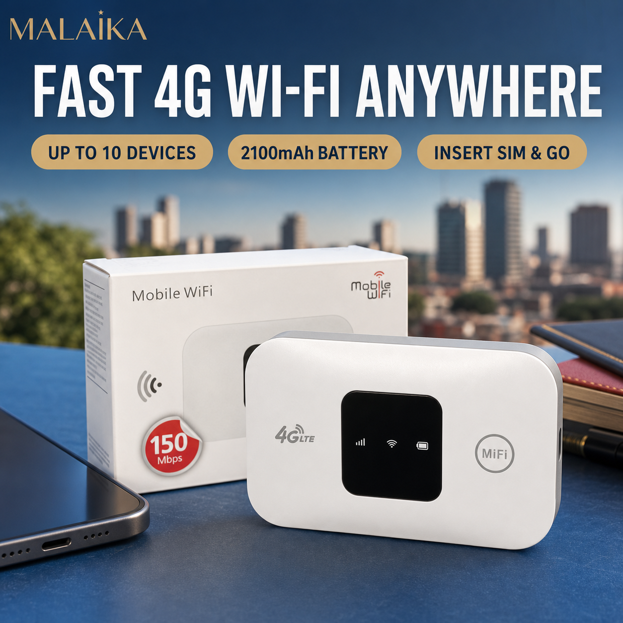 4G LTE Mobile WiFi, Portable WiFi Hotspot, Pocket MiFi Router, Wireless WiFi Router, Mobile Hotspot, SIM Card Slot, Portable Internet Router for Home Office Travel