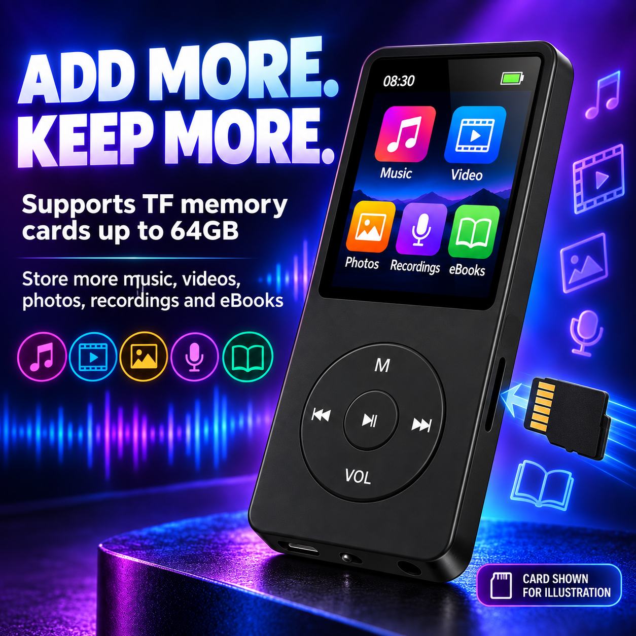 MP4 Player, MP3 Player, Portable Music Player, Digital Music Player, Video Player, Portable MP3, Voice Recorder, Digital Display, E Book Reader, Lcd Display, Audio Video Recorder Function, Music MP3