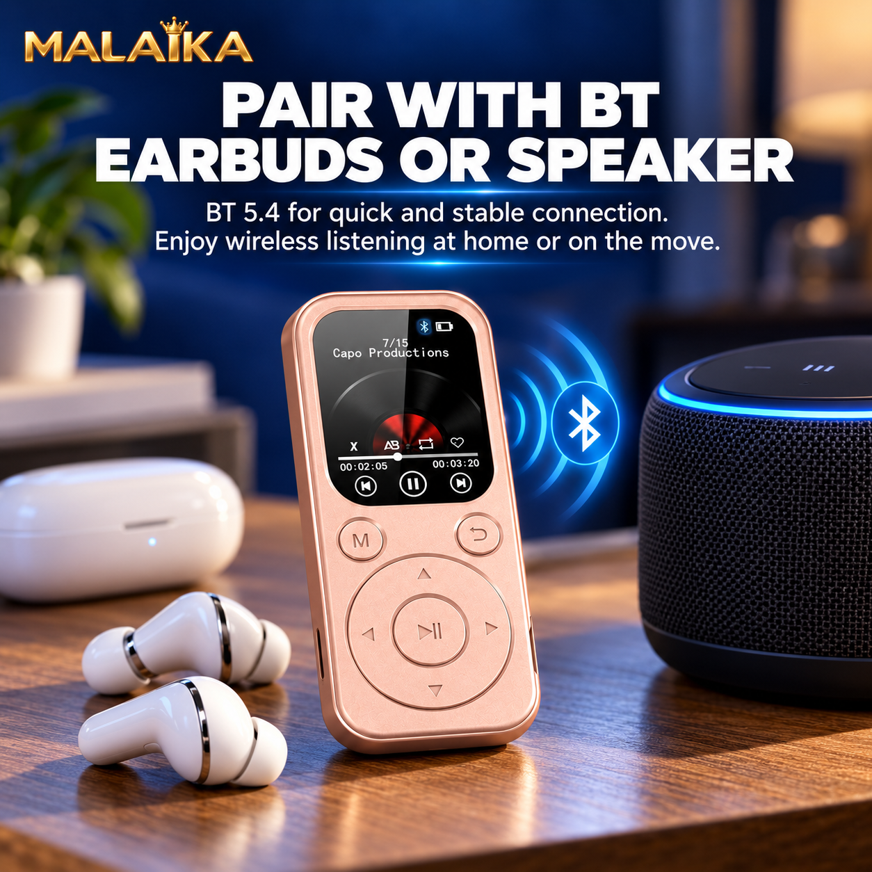 MALAIKA MP3 Player, Bluetooth MP3 Player, Portable Music Player, MP4 Player, FM Radio, Voice Recorder, Portable MP3, MP3 MP4 Player, Music MP3 Player, Digital Display, E Book Reader, MP3 Players