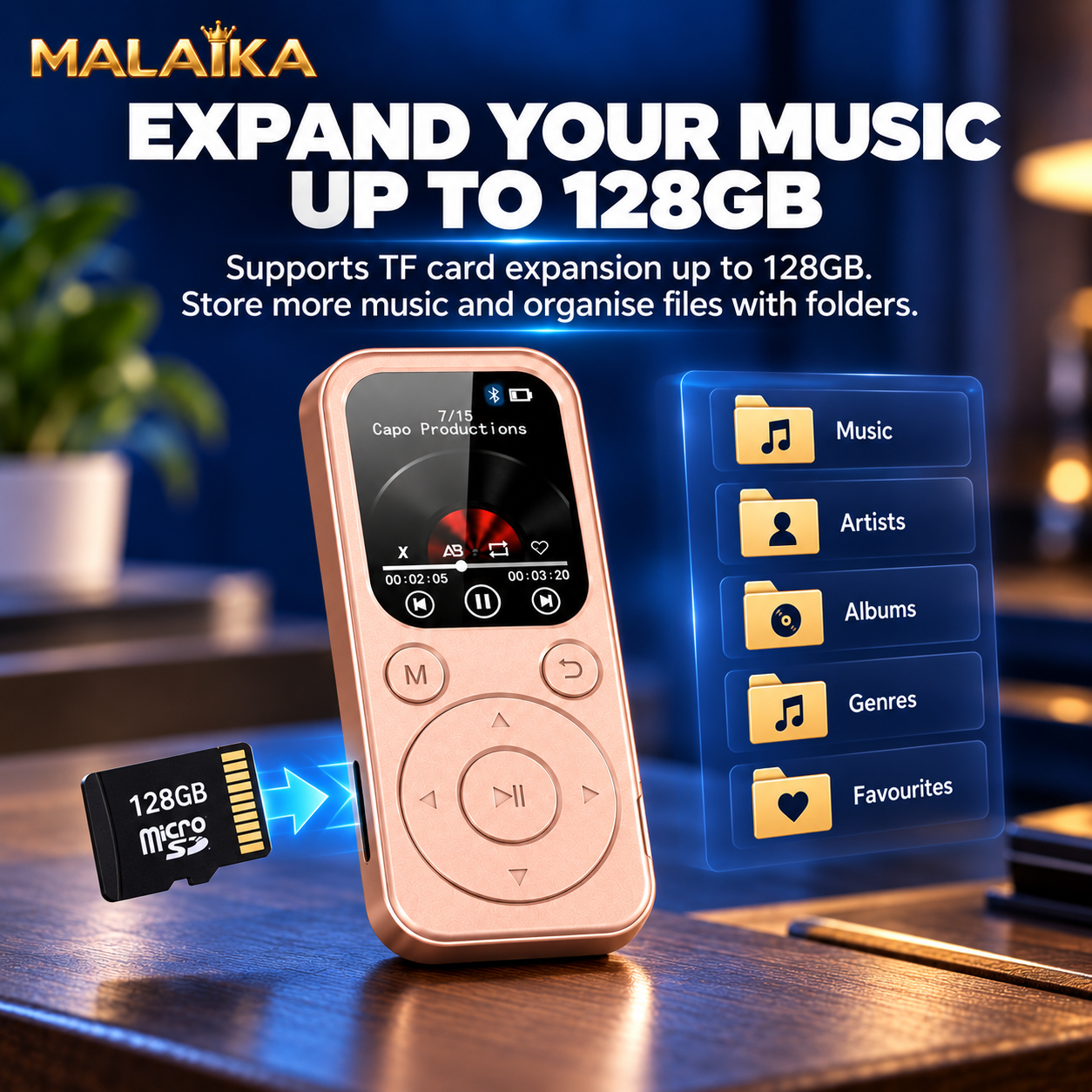 MALAIKA MP3 Player, Bluetooth MP3 Player, Portable Music Player, MP4 Player, FM Radio, Voice Recorder, Portable MP3, MP3 MP4 Player, Music MP3 Player, Digital Display, E Book Reader, MP3 Players