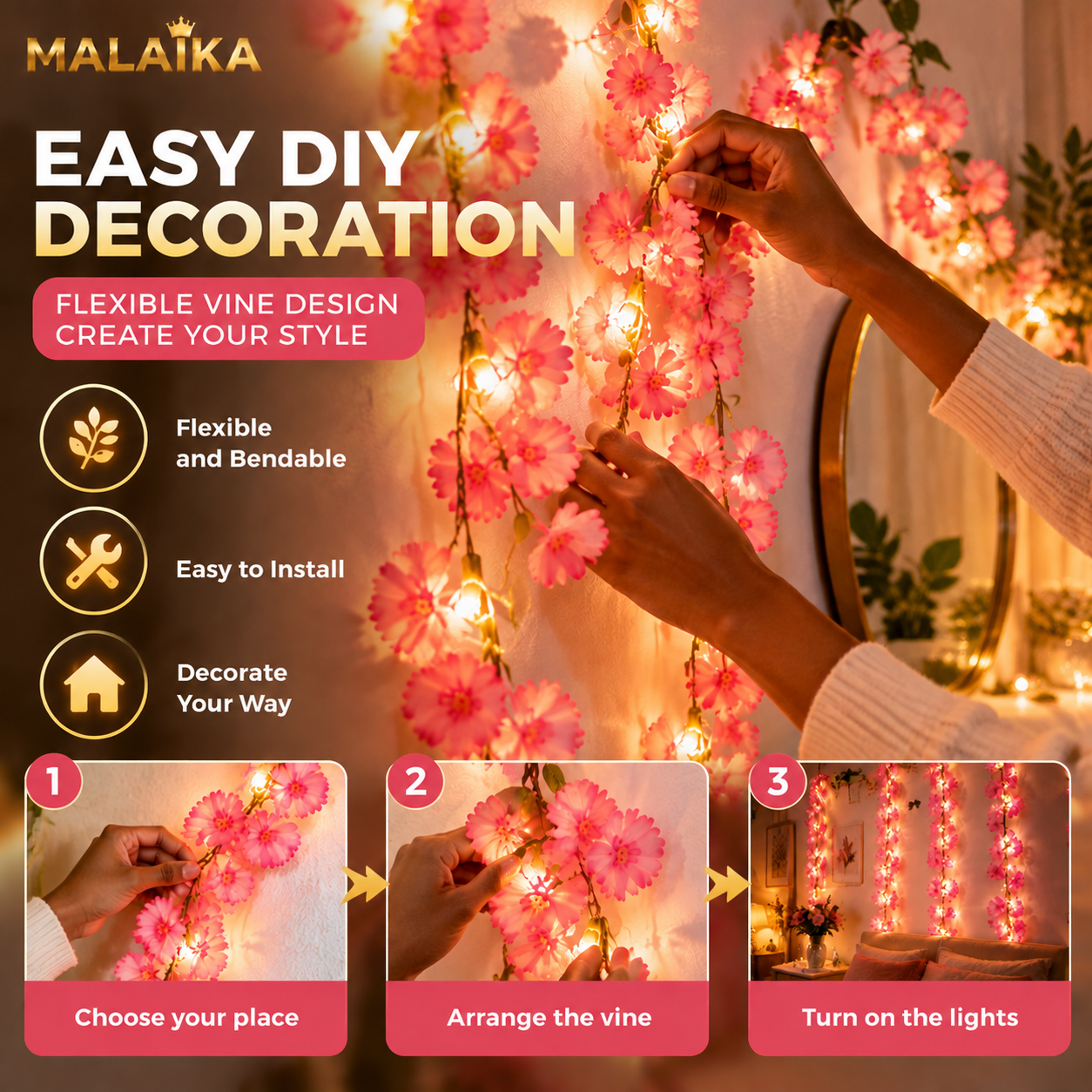 Fairy Lights, LED String Lights, Warm White Fairy Light, Waterproof Fairy Lights, Cherry Blossom Vine Light, Christmas Tree Garland Wedding Party Home Garden Bedroom Outdoor Indoor Decoration
