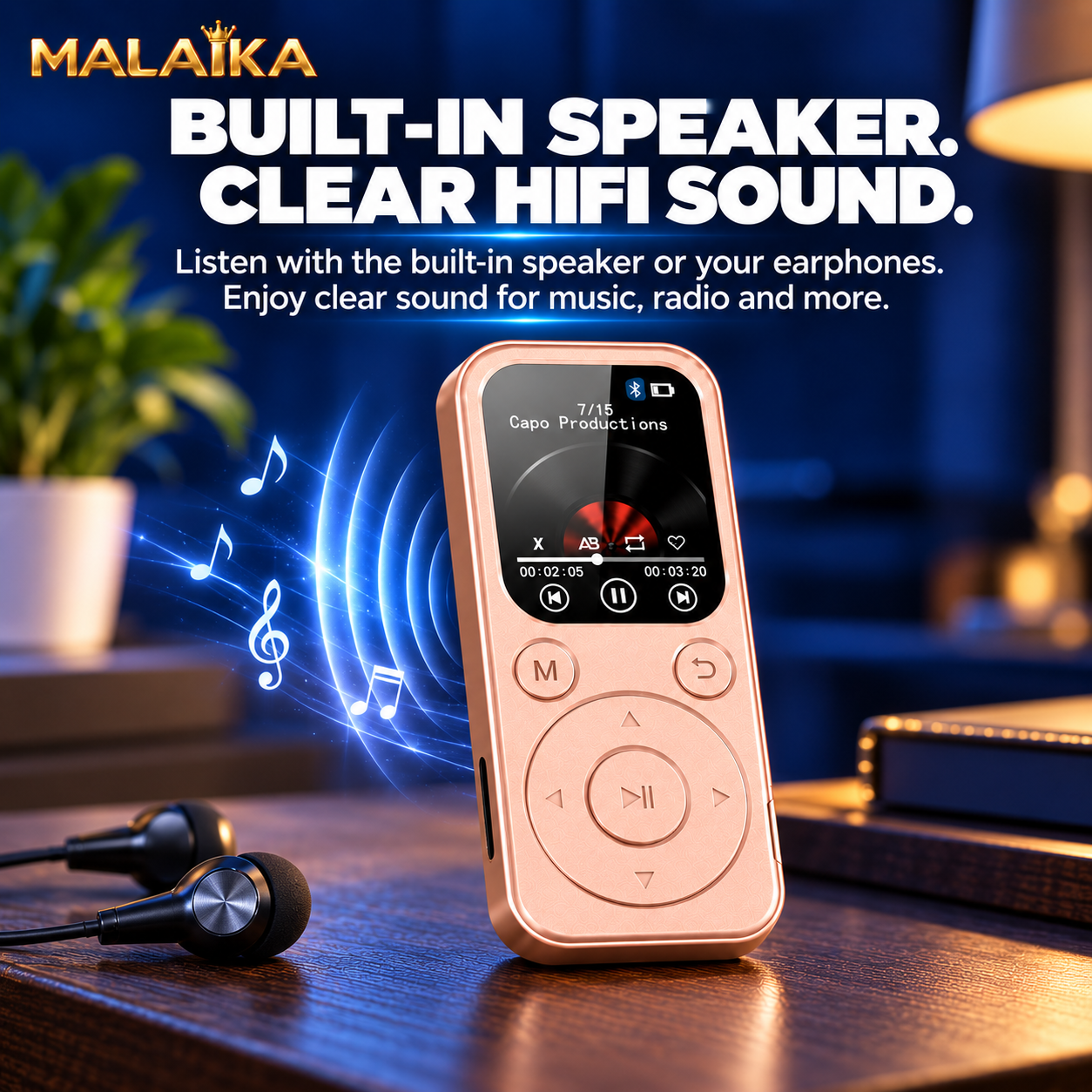 MALAIKA MP3 Player, Bluetooth MP3 Player, Portable Music Player, MP4 Player, FM Radio, Voice Recorder, Portable MP3, MP3 MP4 Player, Music MP3 Player, Digital Display, E Book Reader, MP3 Players