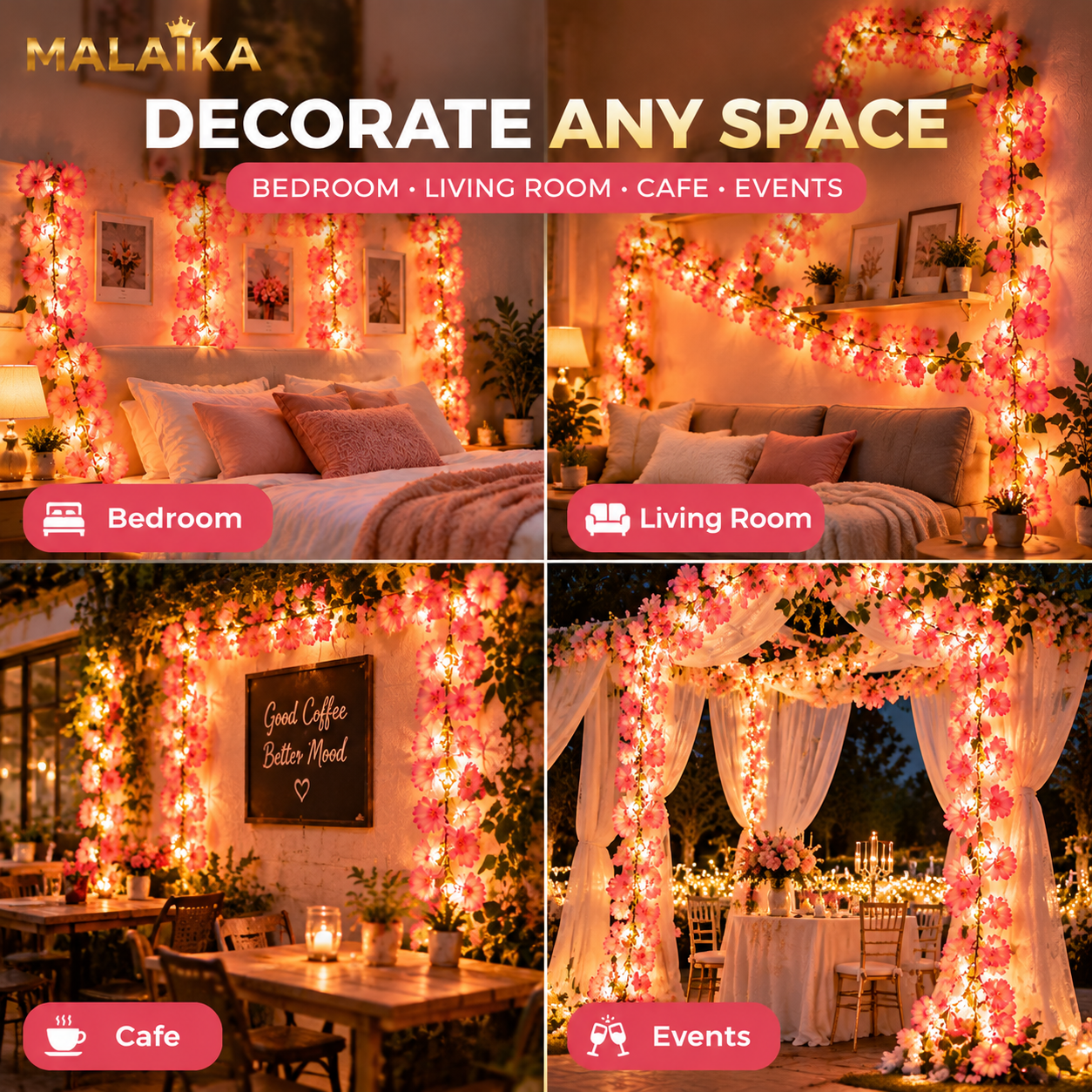 Fairy Lights, LED String Lights, Warm White Fairy Light, Waterproof Fairy Lights, Cherry Blossom Vine Light, Christmas Tree Garland Wedding Party Home Garden Bedroom Outdoor Indoor Decoration
