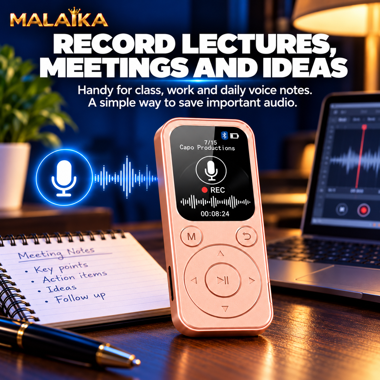 MALAIKA MP3 Player, Bluetooth MP3 Player, Portable Music Player, MP4 Player, FM Radio, Voice Recorder, Portable MP3, MP3 MP4 Player, Music MP3 Player, Digital Display, E Book Reader, MP3 Players