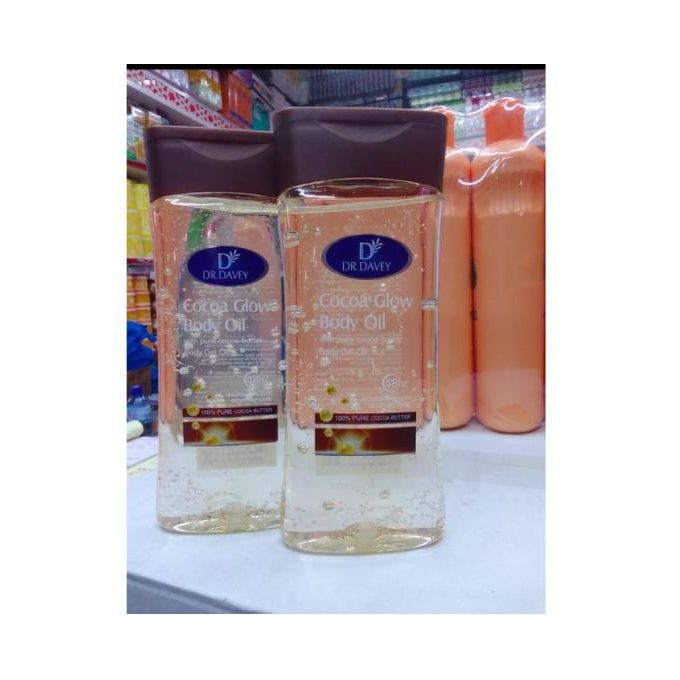 Dr Davey Cocoa Glow Body Oil 200ml – Pure Cocoa Butter Moisturizing Body Gel Oil for Dry Skin, Deep Hydration, Soft Smooth Radiant Glow, Non-Greasy Daily Body Care for Men and Women