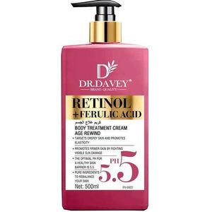 Dr Davey Retinol + Ferulic Acid Body Lotion 500ml – Moisturizing Body Lotion for Dry Skin, Uneven Looking Skin Tone, Smooth Firm Healthy Looking Skin, Daily Body Care for Women Men