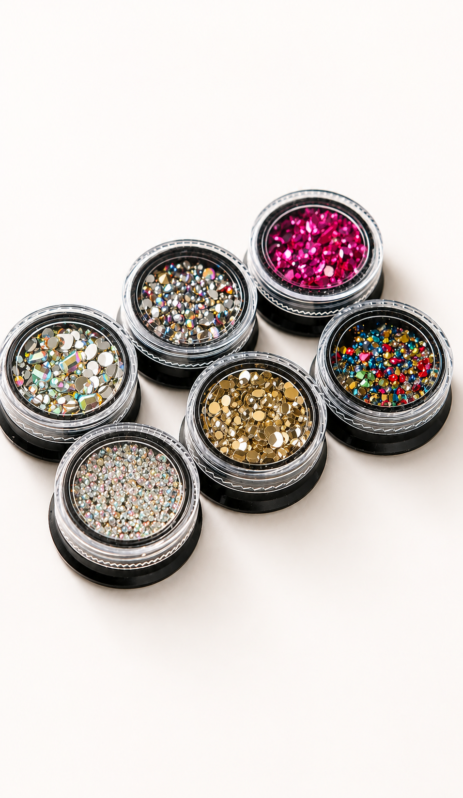 6-Piece Mixed Rhinestone Nail Art Set – Crystal & Glitter Gems