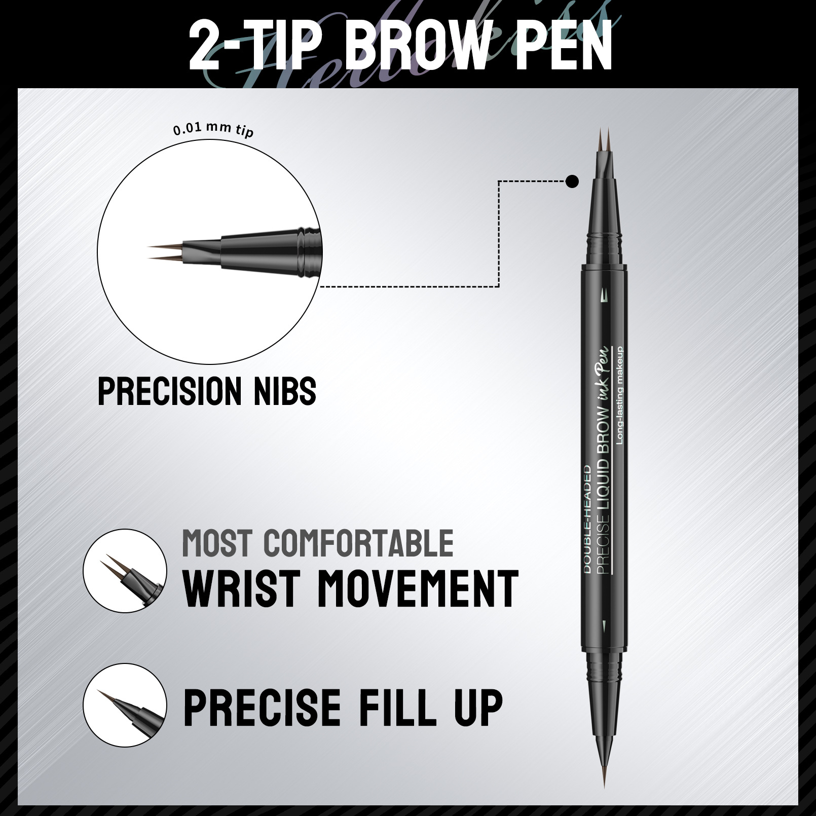 2-in-1 Set Dual-End Liquid Eyebrow Pencil + Separate Spiral Eyebrow Brush, Waterproof Long-Lasting Eyebrow Pen